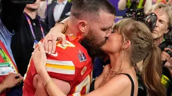 Taylor Swift Kisses Travis Kelce on the Field after his Chiefs Beat the 49ers in the Super Bowl 